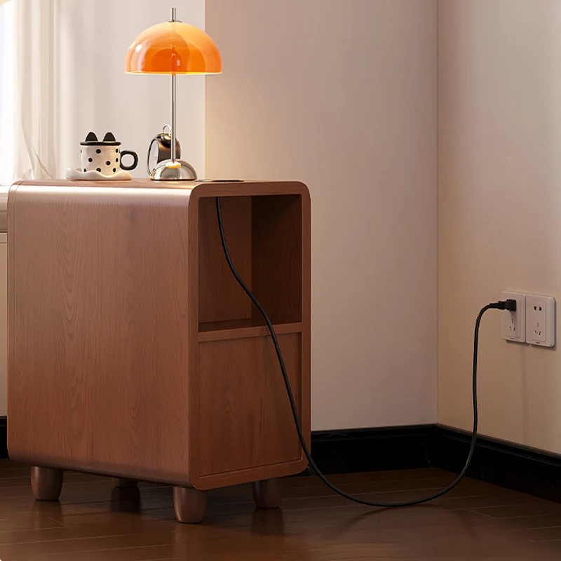 Traditional Chinese Rubberwood Pine Wood Plywood Rounded Rectangular Nightstand With 1/2 Drawers For Bedroom