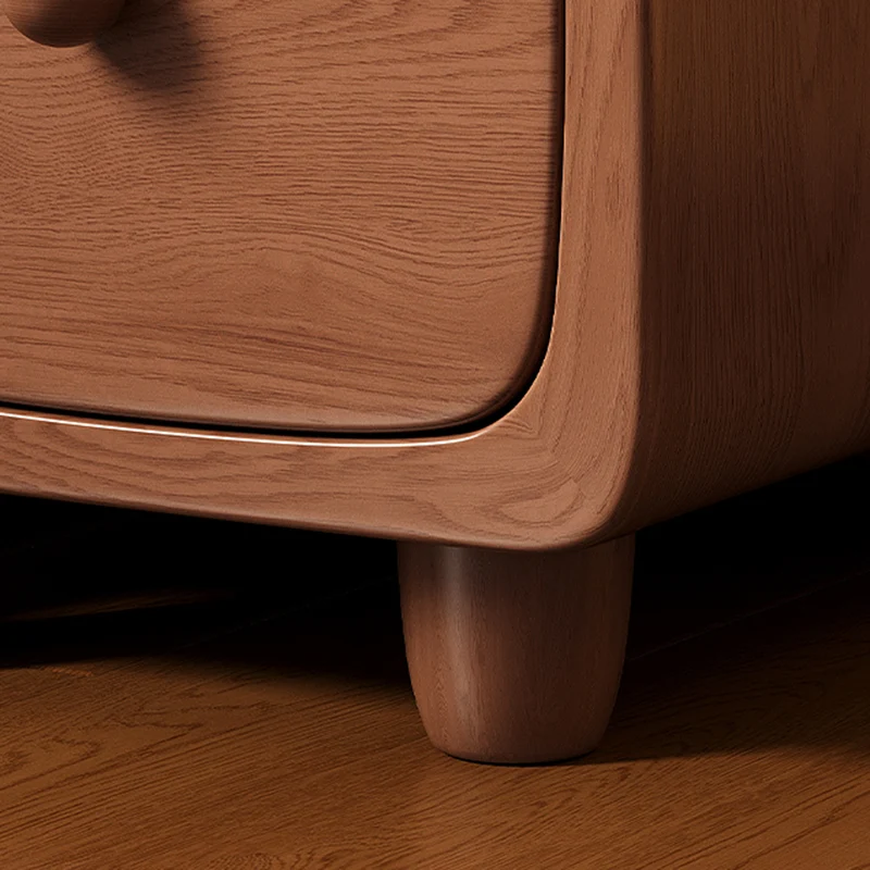 Traditional Chinese Rubberwood Pine Wood Plywood Rounded Rectangular Nightstand With 1/2 Drawers For Bedroom