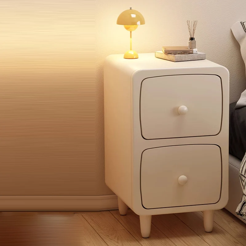 Traditional Chinese Rubberwood Pine Wood Plywood Rounded Rectangular Nightstand With 1/2 Drawers For Bedroom