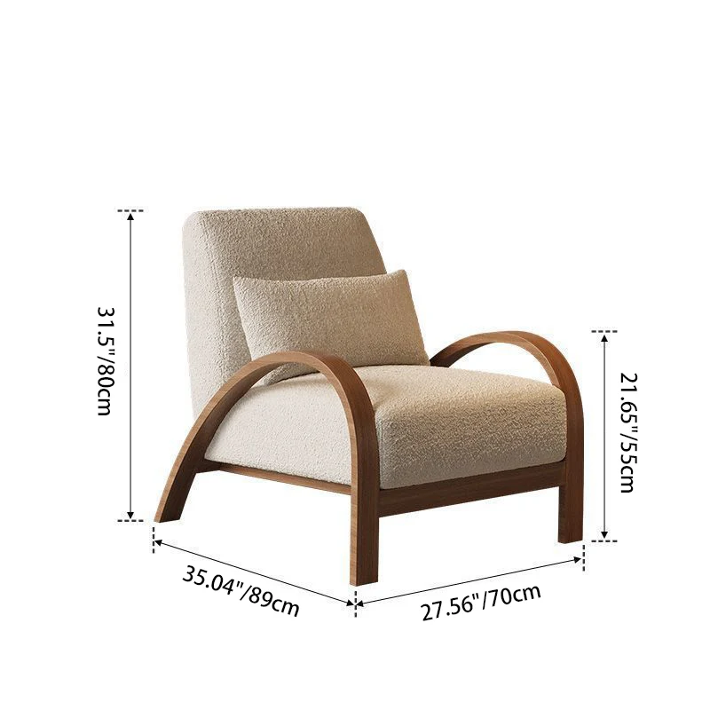 Traditional Vintage Rectangular Sherpa Fabric Carbon Steel Accent Chair Backrest Armrest For Living Room