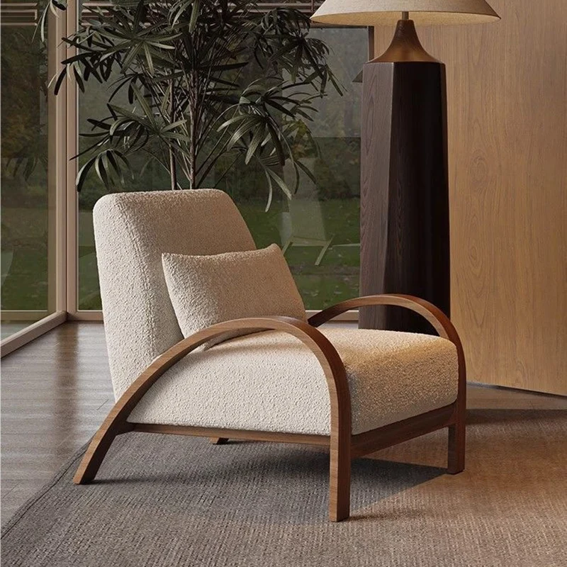 Traditional Vintage Rectangular Sherpa Fabric Carbon Steel Accent Chair Backrest Armrest For Living Room