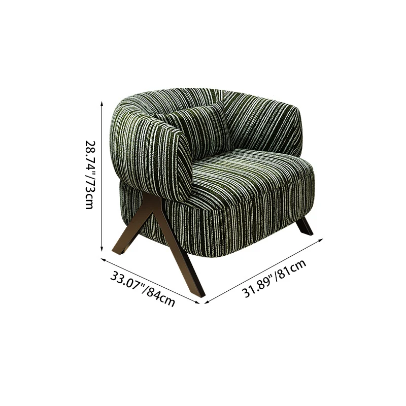 Traditional Vintage Rectangular Cotton-Linen Carbon Steel Accent Chair Backrest Armrest For Living Room