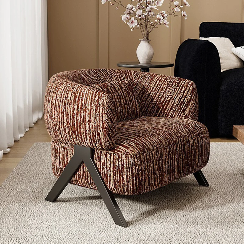 Traditional Vintage Rectangular Cotton-Linen Carbon Steel Accent Chair Backrest Armrest For Living Room