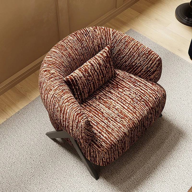 Traditional Vintage Rectangular Cotton-Linen Carbon Steel Accent Chair Backrest Armrest For Living Room