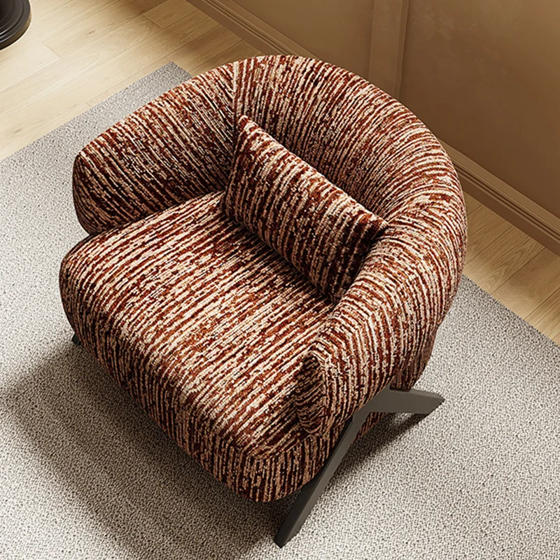 Traditional Vintage Rectangular Cotton-Linen Carbon Steel Accent Chair Backrest Armrest For Living Room