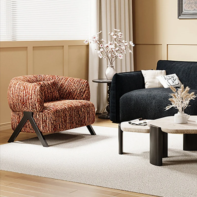 Traditional Vintage Rectangular Cotton-Linen Carbon Steel Accent Chair Backrest Armrest For Living Room