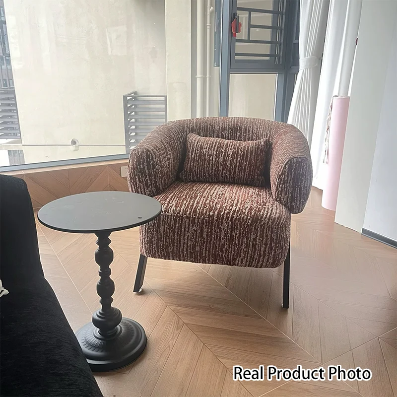 Traditional Vintage Rectangular Cotton-Linen Carbon Steel Accent Chair Backrest Armrest For Living Room