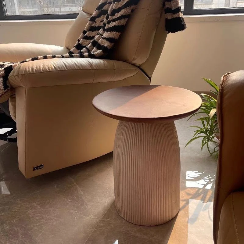 Contemporary Nordic Cylindrical MgO Stone Material Side Table 1-Tier For Living Room