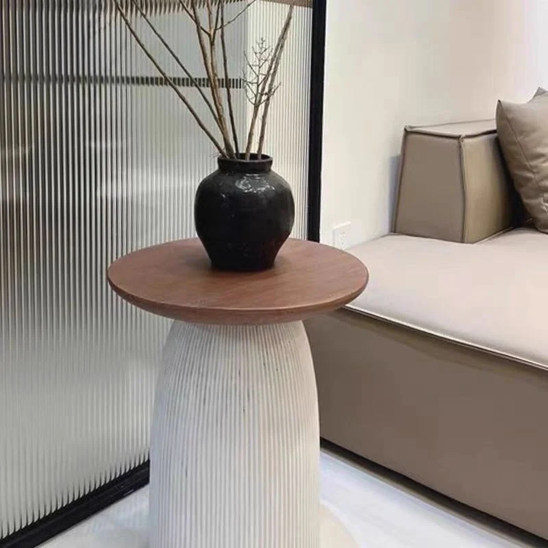 Contemporary Nordic Cylindrical MgO Stone Material Side Table 1-Tier For Living Room