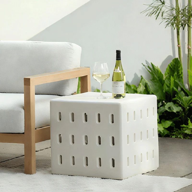 Contemporary Nordic Concrete Hollow Square Side Table 1-Tier For Living Room