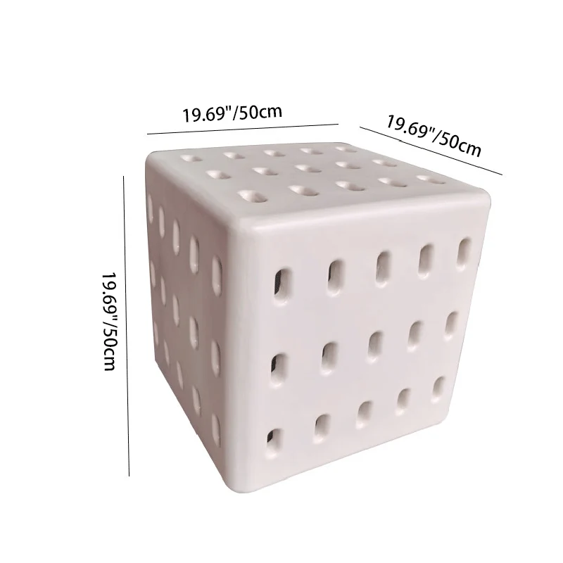 Contemporary Nordic Concrete Hollow Square Side Table 1-Tier For Living Room