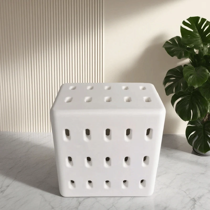Contemporary Nordic Concrete Hollow Square Side Table 1-Tier For Living Room
