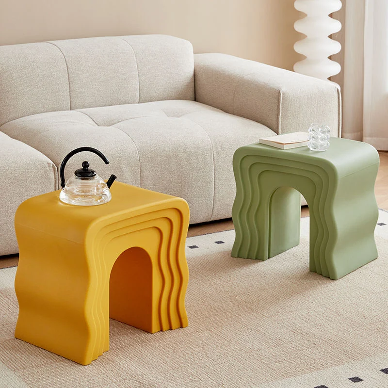 Contemporary Nordic PE Wavy Trapezoid Side Table 1-Tier For Living Room