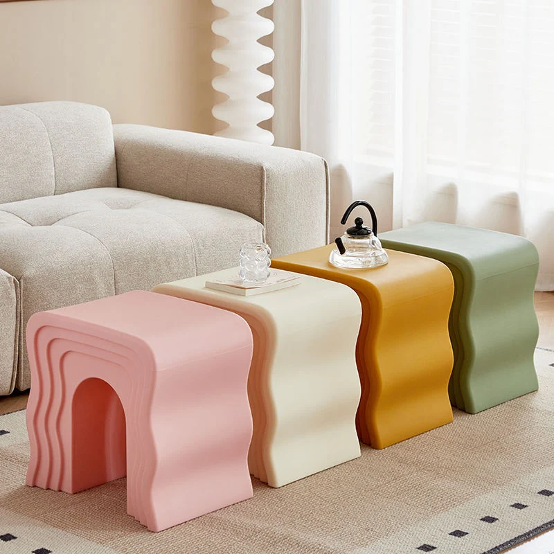 Contemporary Nordic PE Wavy Trapezoid Side Table 1-Tier For Living Room