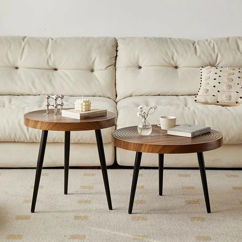 Traditional Vintage Round PVC Vacuum-Formed Particle Board Iron Side Table For Living Room