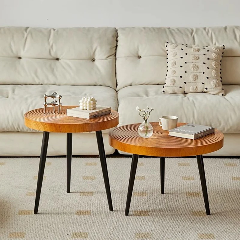 Traditional Vintage Round PVC Vacuum-Formed Particle Board Iron Side Table For Living Room