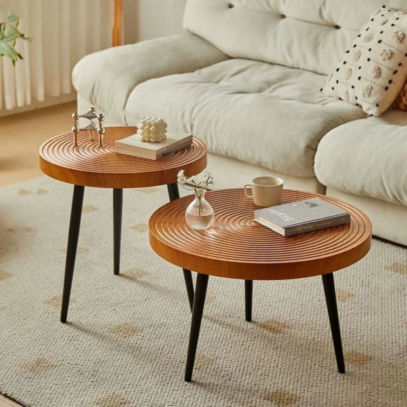 Traditional Vintage Round PVC Vacuum-Formed Particle Board Iron Side Table For Living Room