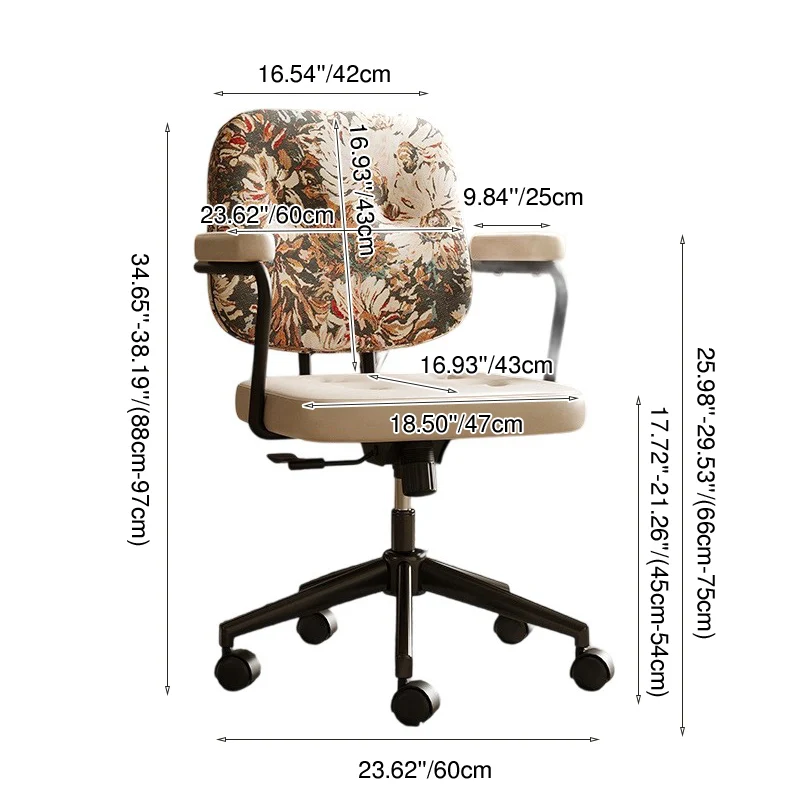Traditional Vintage Square Top-Grain Semi-Aniline Leather Fabric Steel Height-Adjustable Swivel Desk Chair For Home Office