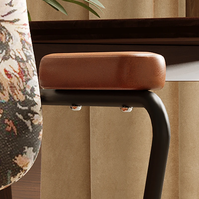 Traditional Vintage Square Top-Grain Semi-Aniline Leather Fabric Steel Height-Adjustable Swivel Desk Chair For Home Office