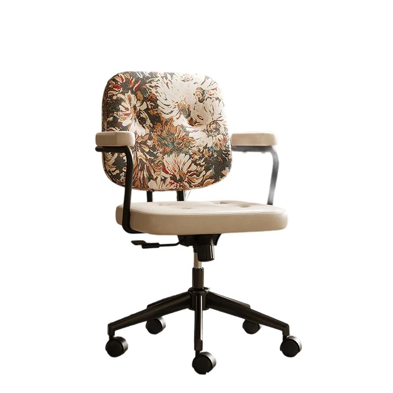 Traditional Vintage Square Top-Grain Semi-Aniline Leather Fabric Steel Height-Adjustable Swivel Desk Chair For Home Office