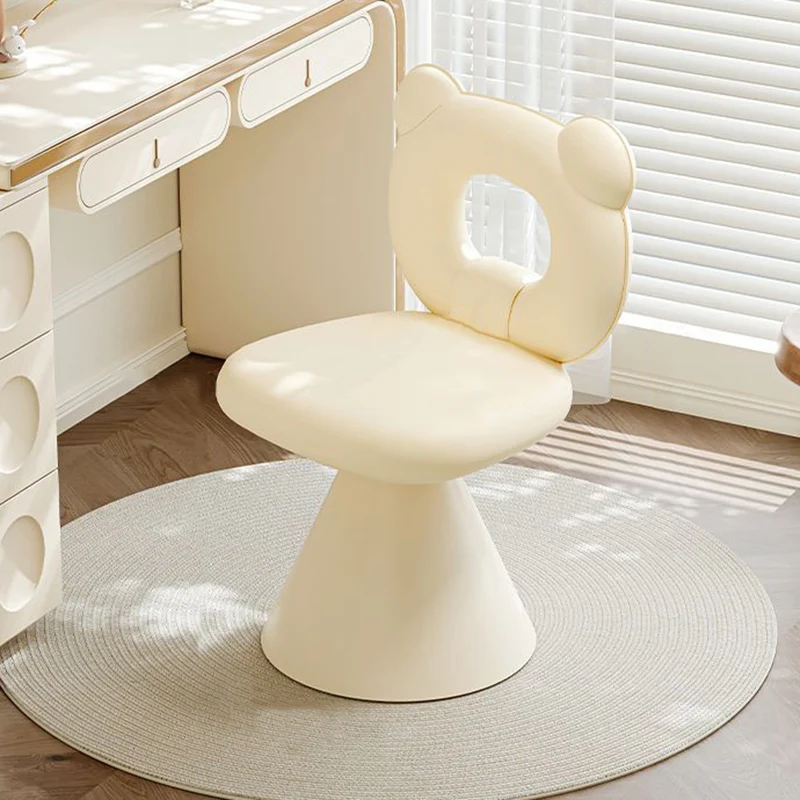 Contemporary Creative Bear Shape Faux Leather Plywood Frame Sponge Swivel Vanity Stool Backrest Armless For Bedroom