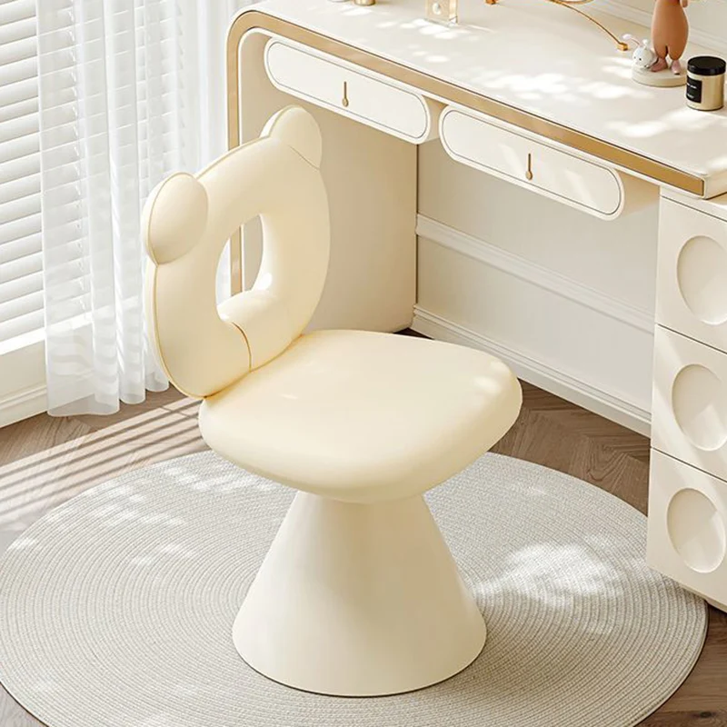 Contemporary Creative Bear Shape Faux Leather Plywood Frame Sponge Swivel Vanity Stool Backrest Armless For Bedroom