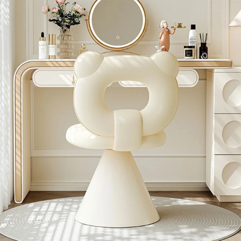 Contemporary Creative Bear Shape Faux Leather Plywood Frame Sponge Swivel Vanity Stool Backrest Armless For Bedroom