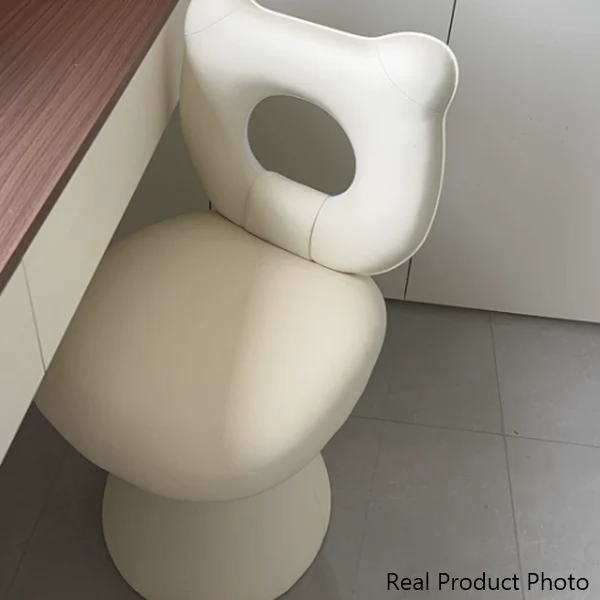Contemporary Creative Bear Shape Faux Leather Plywood Frame Sponge Swivel Vanity Stool Backrest Armless For Bedroom