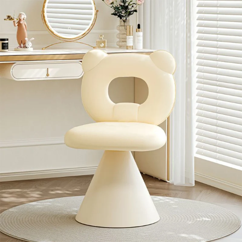 Contemporary Creative Bear Shape Faux Leather Plywood Frame Sponge Swivel Vanity Stool Backrest Armless For Bedroom