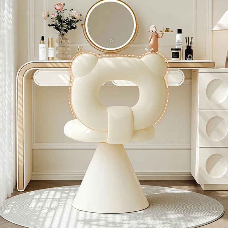 Contemporary Creative Bear Shape Faux Leather Plywood Frame Sponge Swivel Vanity Stool Backrest Armless For Bedroom