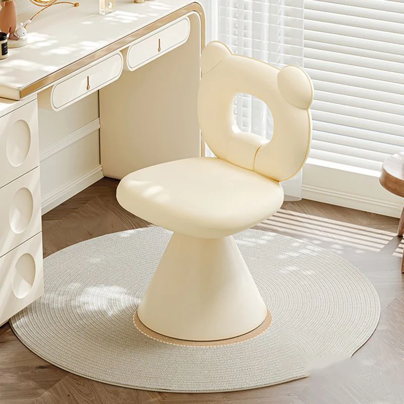 Contemporary Creative Bear Shape Faux Leather Plywood Frame Sponge Swivel Vanity Stool Backrest Armless For Bedroom