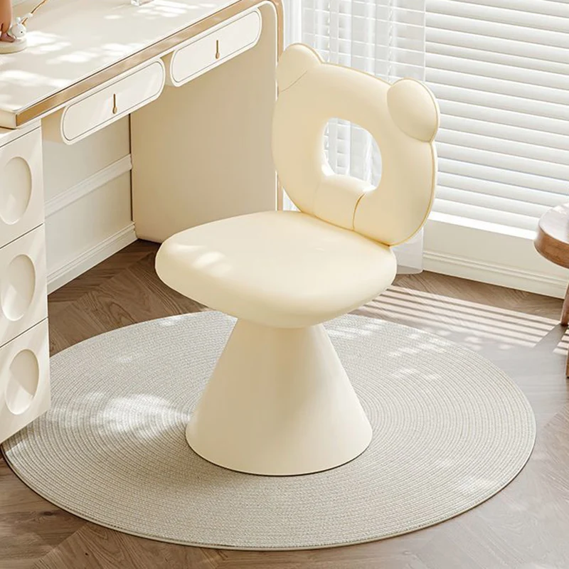 Contemporary Creative Bear Shape Faux Leather Plywood Frame Sponge Swivel Vanity Stool Backrest Armless For Bedroom