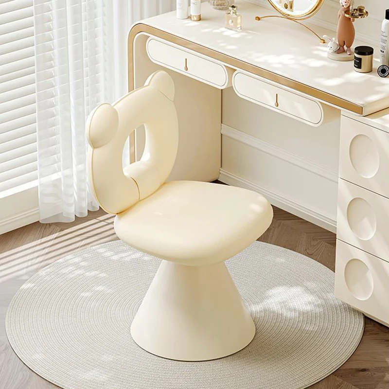 Contemporary Creative Bear Shape Faux Leather Plywood Frame Sponge Swivel Vanity Stool Backrest Armless For Bedroom