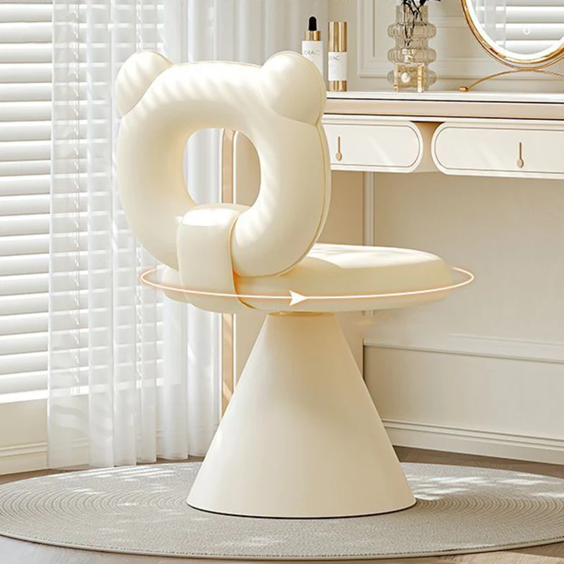 Contemporary Creative Bear Shape Faux Leather Plywood Frame Sponge Swivel Vanity Stool Backrest Armless For Bedroom