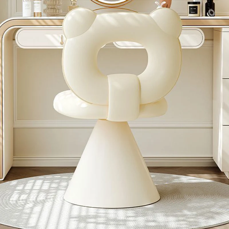 Contemporary Creative Bear Shape Faux Leather Plywood Frame Sponge Swivel Vanity Stool Backrest Armless For Bedroom