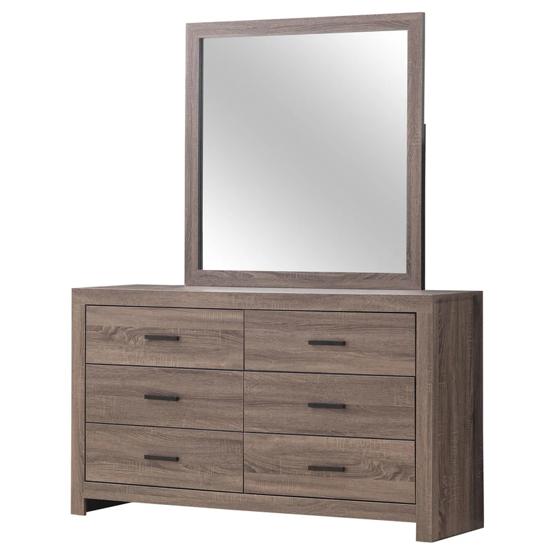 Coaster Furniture Brantford 207043M 6-Drawer Dresser with Mirror - Barrel Oak