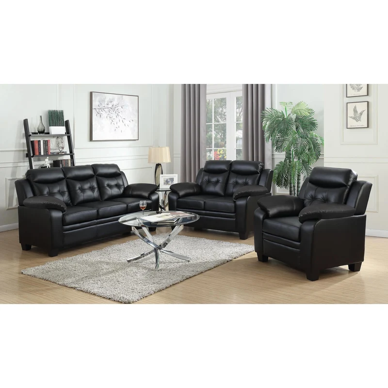Coaster Furniture Finley 506551 Upholstered Padded Arm Tufted Sofa - Black
