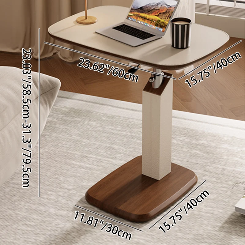 Contemporary Scandinavian Rectangular Saddle-Style Faux Leather Medium-Density Fiberboard Height-Adjustable Swivel Side Table For Living Room