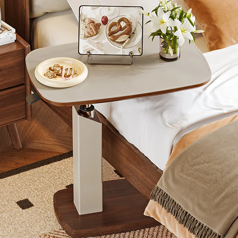 Contemporary Scandinavian Rectangular Saddle-Style Faux Leather Medium-Density Fiberboard Height-Adjustable Swivel Side Table For Living Room