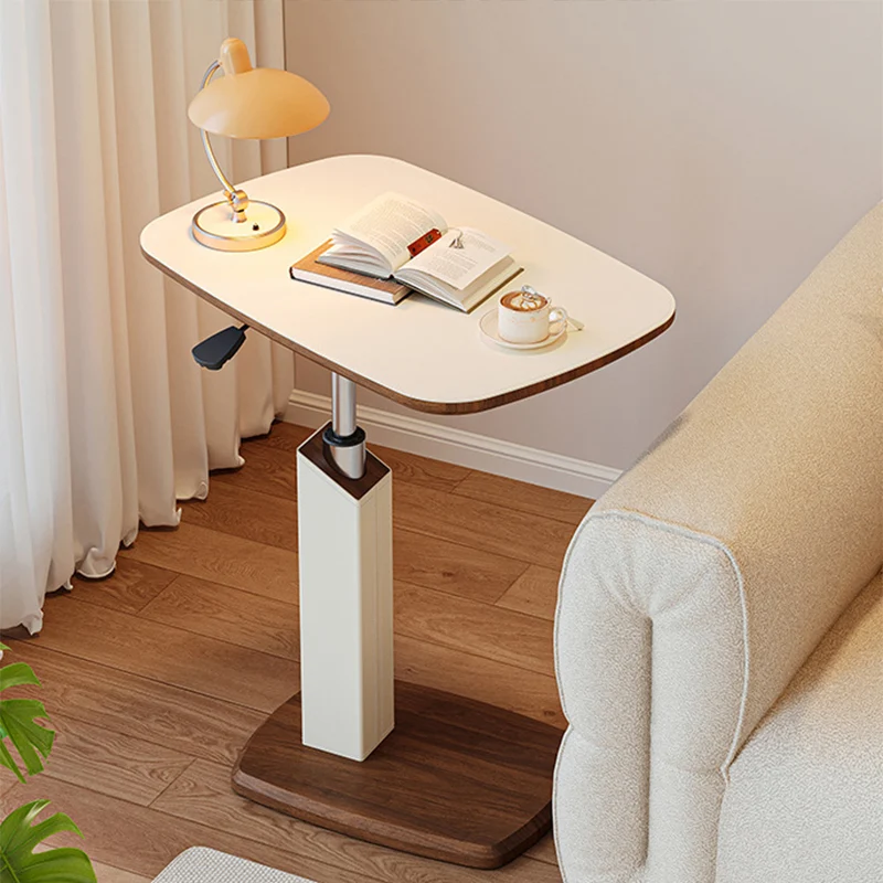 Contemporary Scandinavian Rectangular Saddle-Style Faux Leather Medium-Density Fiberboard Height-Adjustable Swivel Side Table For Living Room