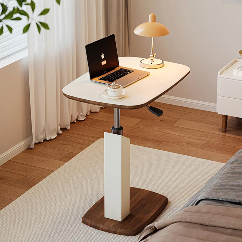 Contemporary Scandinavian Rectangular Saddle-Style Faux Leather Medium-Density Fiberboard Height-Adjustable Swivel Side Table For Living Room