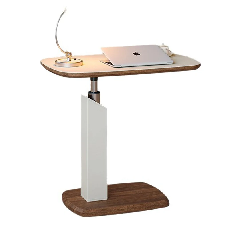 Contemporary Scandinavian Rectangular Saddle-Style Faux Leather Medium-Density Fiberboard Height-Adjustable Swivel Side Table For Living Room
