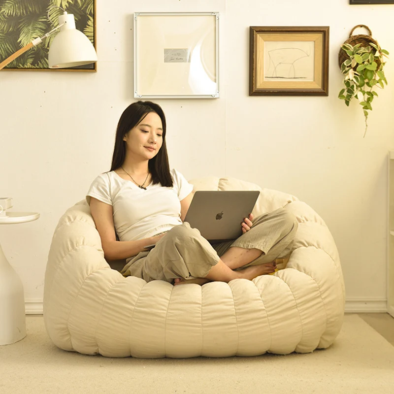 Modern Minimalist Round Ellipse Snowflake Plush Fabric Sherpa Fleece EPS Lazy Sofa Backrest Footrest For Living Room