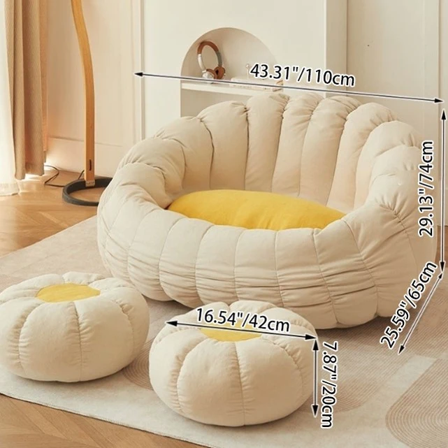 Modern Minimalist Round Ellipse Snowflake Plush Fabric Sherpa Fleece EPS Lazy Sofa Backrest Footrest For Living Room