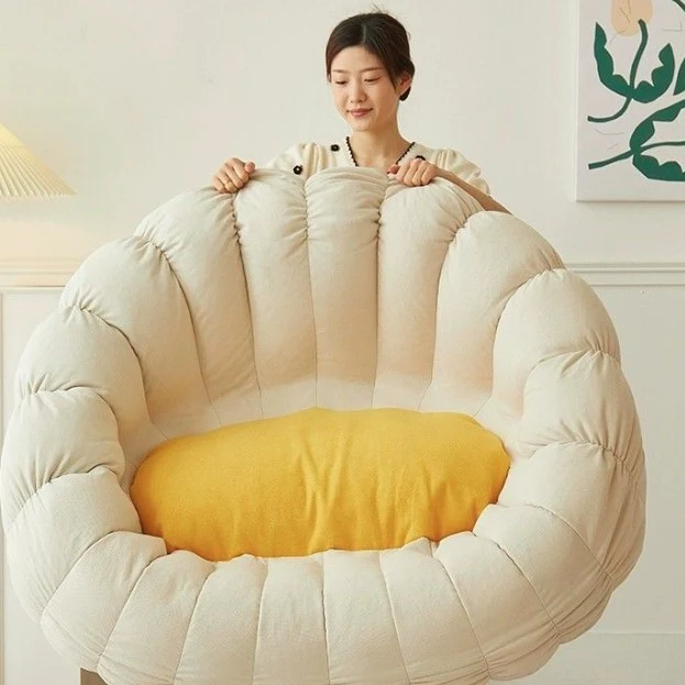 Modern Minimalist Round Ellipse Snowflake Plush Fabric Sherpa Fleece EPS Lazy Sofa Backrest Footrest For Living Room