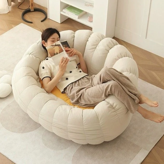 Modern Minimalist Round Ellipse Snowflake Plush Fabric Sherpa Fleece EPS Lazy Sofa Backrest Footrest For Living Room