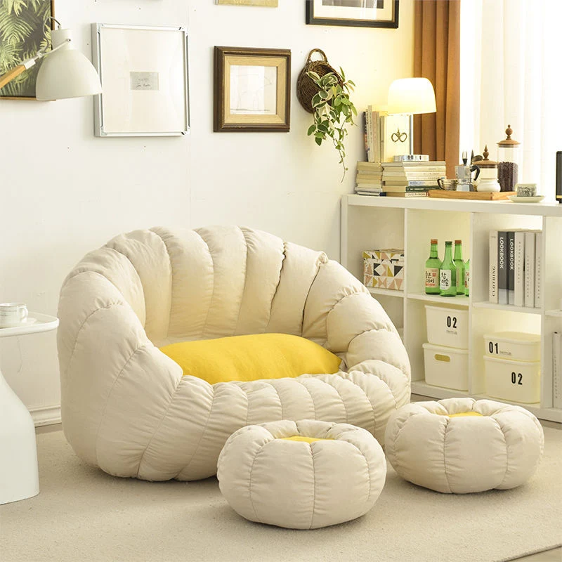 Modern Minimalist Round Ellipse Snowflake Plush Fabric Sherpa Fleece EPS Lazy Sofa Backrest Footrest For Living Room