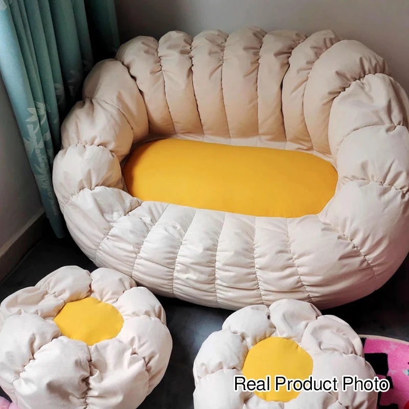 Modern Minimalist Round Ellipse Snowflake Plush Fabric Sherpa Fleece EPS Lazy Sofa Backrest Footrest For Living Room