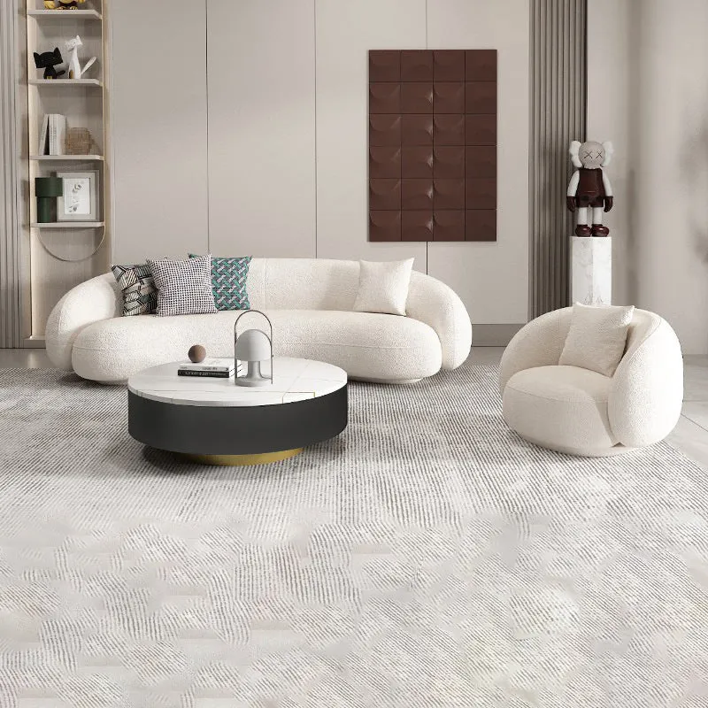 Contemporary Nordic Round Arc-shaped Lamb Fleece Iron Solid Wood Plywood Sofa Backrest Armrest For Living Room