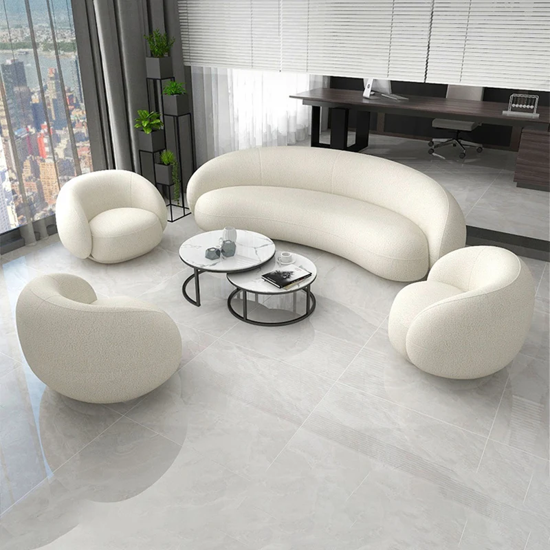 Contemporary Nordic Round Arc-shaped Lamb Fleece Iron Solid Wood Plywood Sofa Backrest Armrest For Living Room